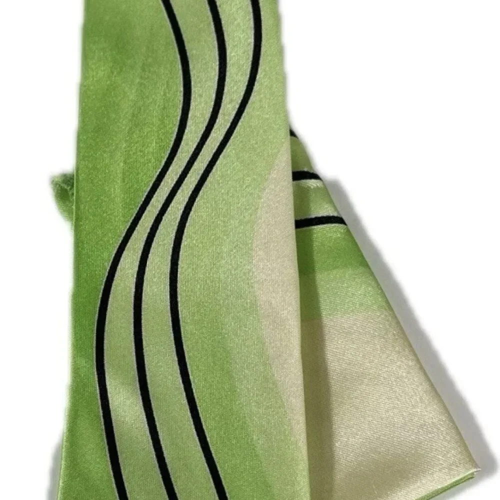Boy's Clip-on Tie Hanky Green Cream Black 100% Polyester 3